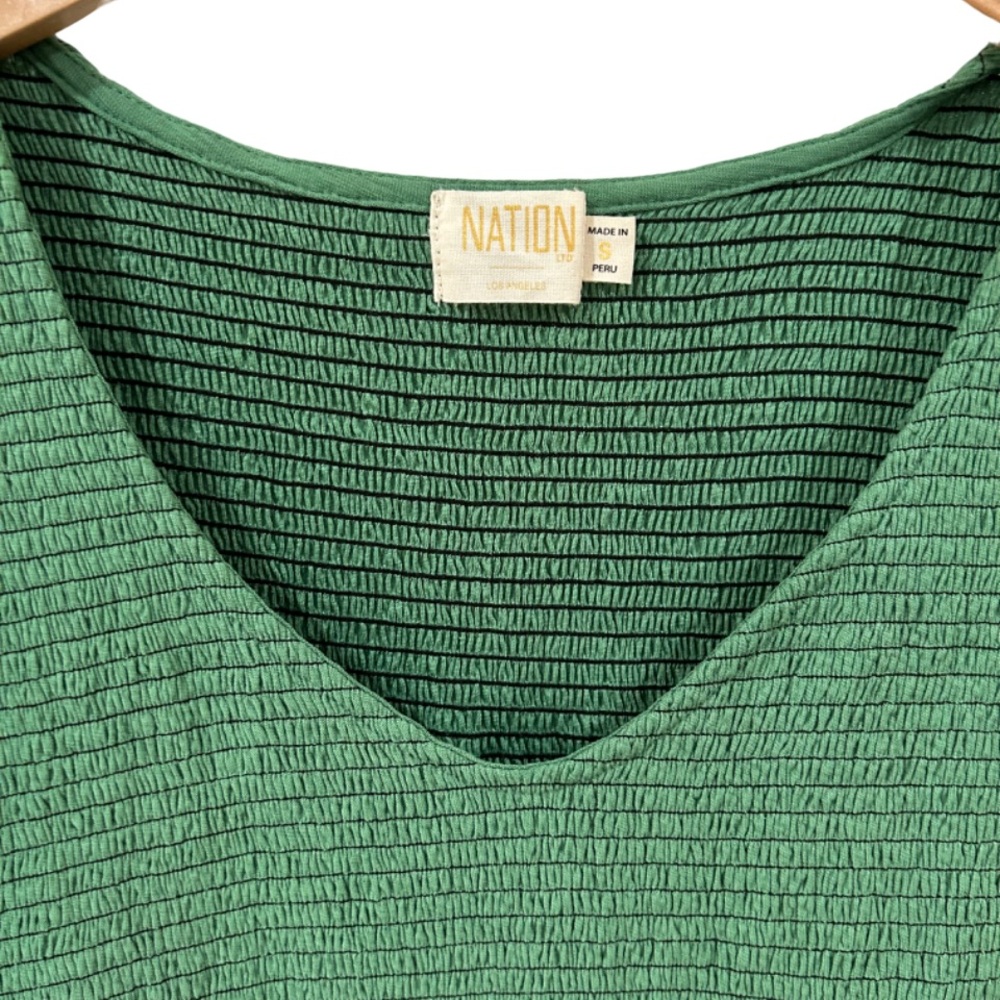 Nation LTD Jacie midi dress S green tiered smocked nap flutter Pima cotton NWT - Picture 4 of 11